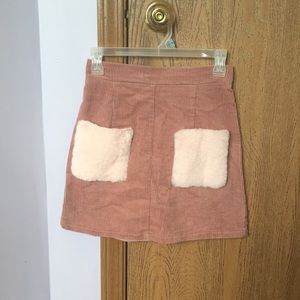 Pink Corduroy Skirt with Fuzzy Pockets from Japan